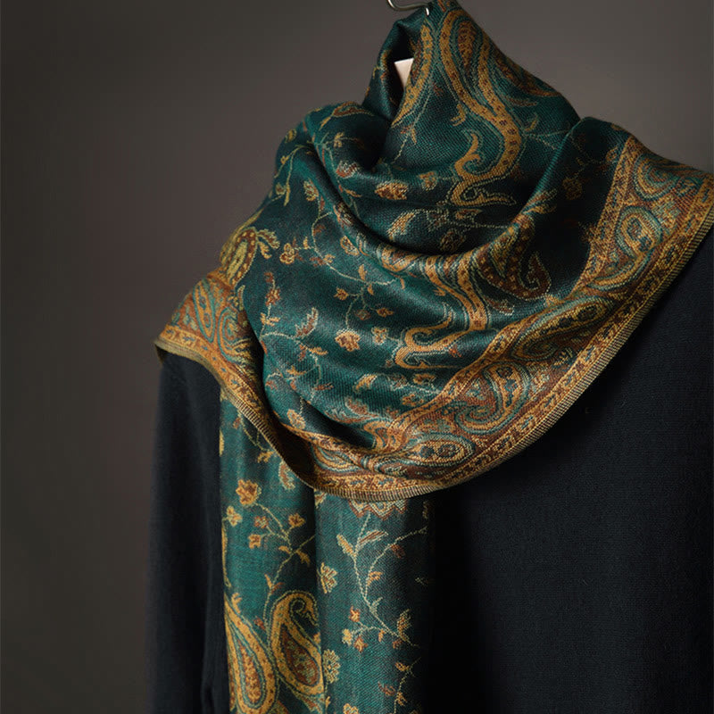 Buddhist Blessing Tibetan Cashew Flower Vine Print Tassels Shawl Fall Winter Soft Scarf Wrap