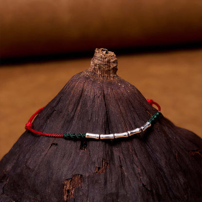 Buddhist Blessing 925 Sterling Silver Bamboo Design Luck Braided Ultra-Thin Rope Bracelet