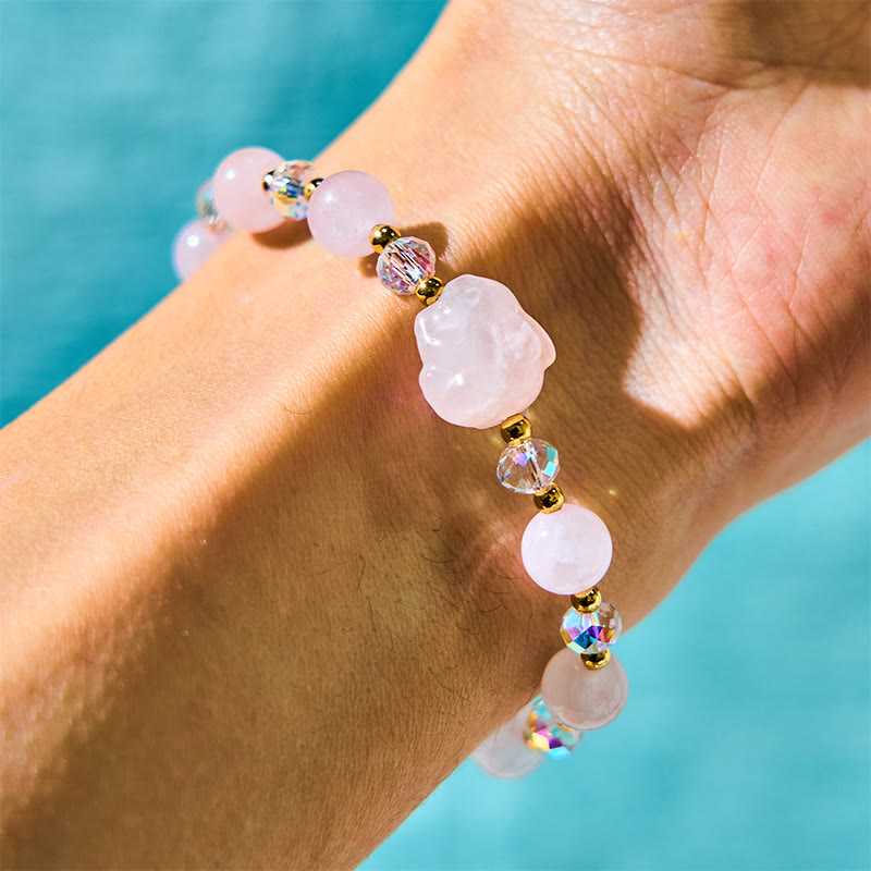 Buddhist Blessing Rose Quartz Crystal Rabbit Healing Chain Bracelet