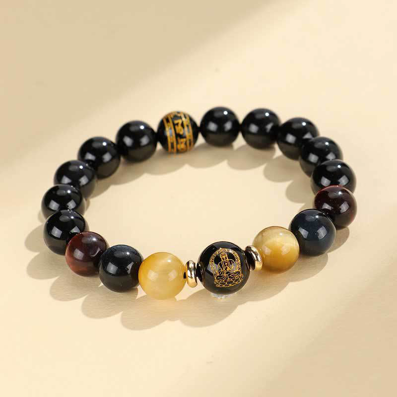 Buddhist Blessing Black Onyx Tiger Eye Om Mani Padme Hum Chinese Zodiac Natal Buddha Support Bracelet