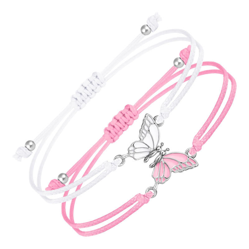 Buddhist Blessing 2Pcs Handmade Braided Rope Butterfly Freedom Bracelet