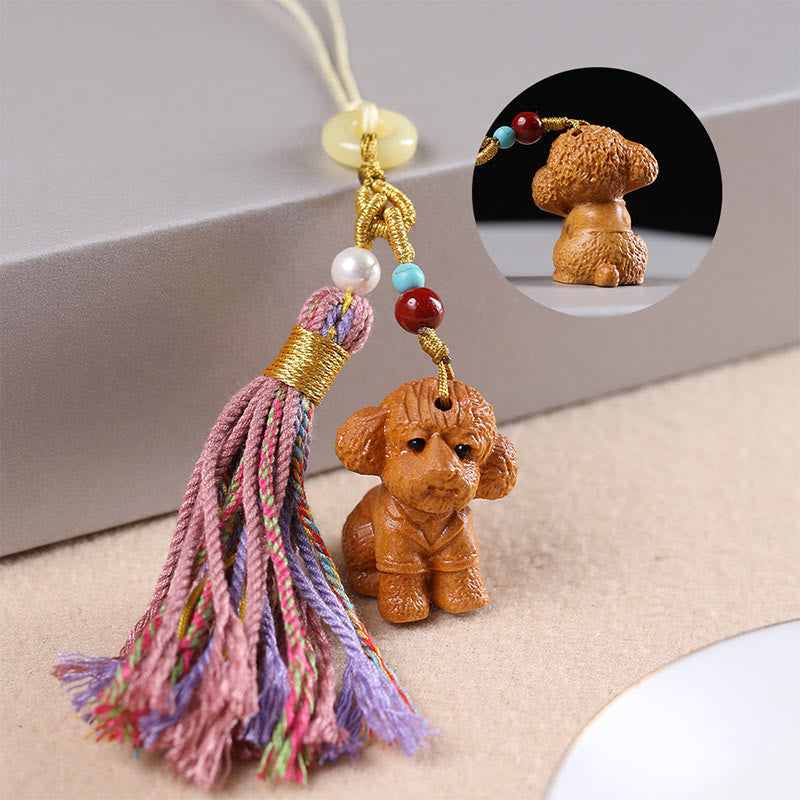 Buddhist Blessing Sandalwood 12 Chinese Zodiac Blessing Colorful Tassel Accessories Keychain