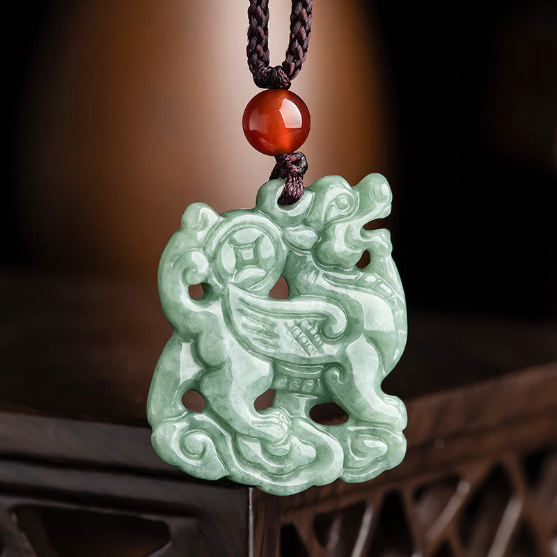 Buddhist Blessing Jade PiXiu Wealth Luck String Necklace Pendant