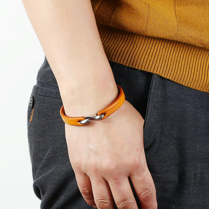 Buddhist Blessing Vintage Leather Plain Strength Buckle Bracelet