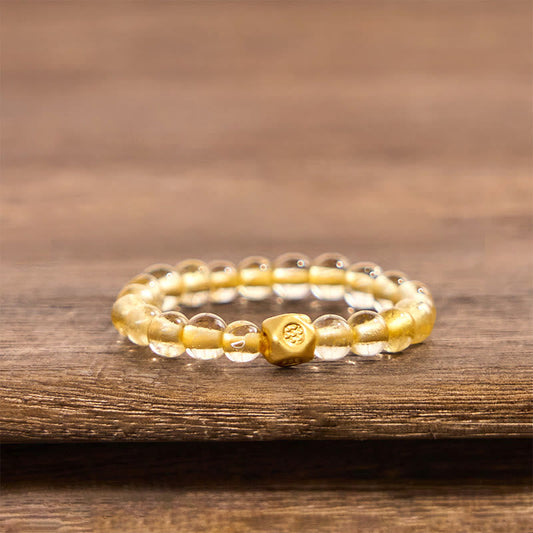 Buddhist Blessing 3mm Golden Rutilated Quartz Beads Wealth Elastic String Ring