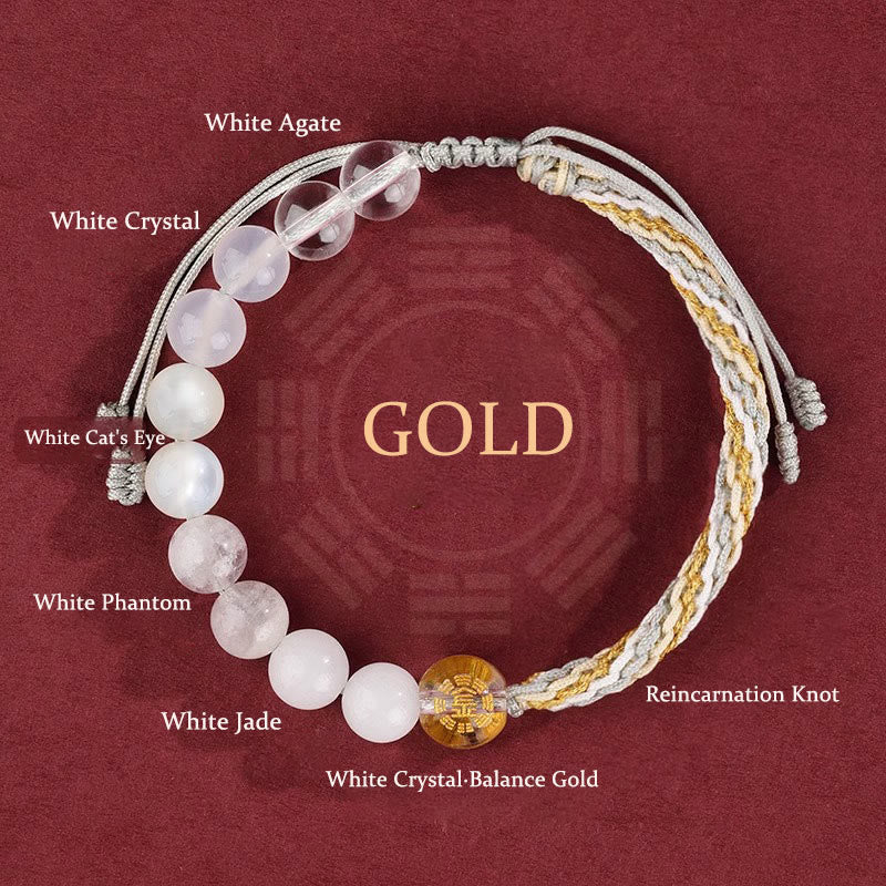 Buddhist Blessing Five Elements Various Crystal Agate Wealth Reincarnation Knot Braid Bracelet