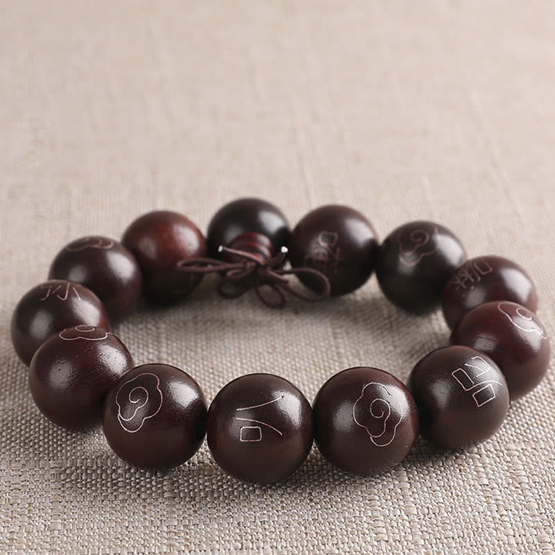 Buddhist Blessing 925 Sterling Silver Inlaid Small Leaf Red Sandalwood Om Mani Padme Hum Character Auspicious Clouds Protection Bracelet