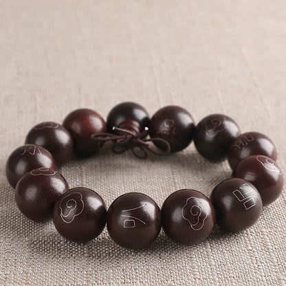 Buddhist Blessing 925 Sterling Silver Inlaid Small Leaf Red Sandalwood Om Mani Padme Hum Character Auspicious Clouds Protection Bracelet