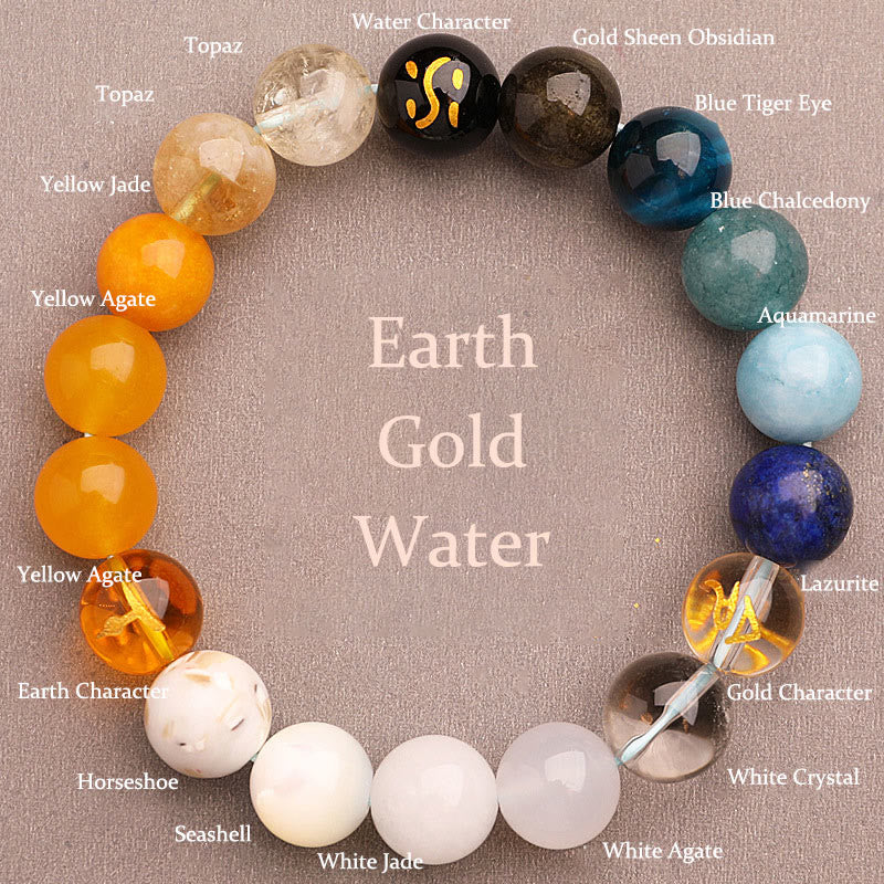 Buddhist Blessing Five Elements Various Agate Crystal Sun Stone Wisdom Bracelet