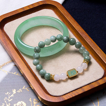 Buddhist Blessing Promote New Beginnings Mint Green Jade Bracelet Bangle Bundle