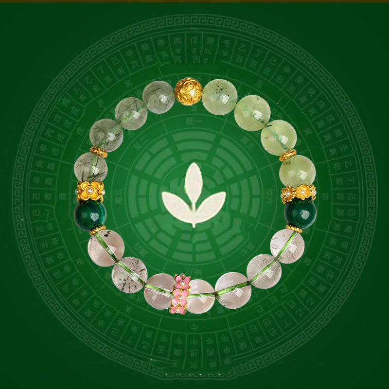 Buddhist Blessing Five Elements Various Agate Crystal Green Phantom Rutilated Quartz Green Grape Agate Malachite Luck Bracelet