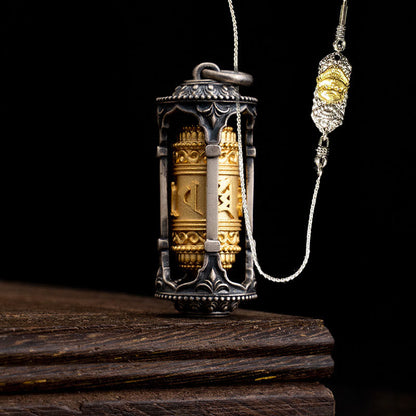 Buddhist Blessing 925 Sterling Silver Tibetan Prayer Wheel Om Mani Padme Hum Wisdom Necklace Pendant
