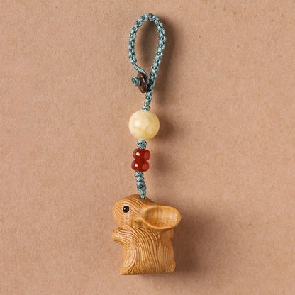 Buddhist Blessing Sandalwood Small Leaf Red Sandalwood Lucky Mini Rabbit Protection Key Chain Phone Hanging Decoration