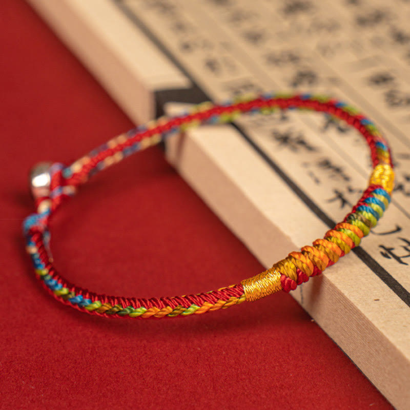 Buddhist Blessing Multicolor Red String Alloy 925 Sterling Silver Buckle Protection Bracelet