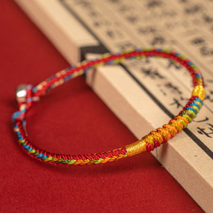 Buddhist Blessing Multicolor Red String Alloy 925 Sterling Silver Buckle Protection Bracelet