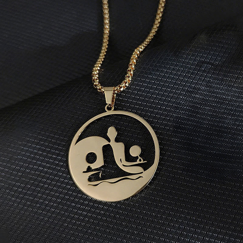 Buddhist Blessing Yin Yang Buddha Figure Hollow Design Stainless Steel Balance Necklace Pendant