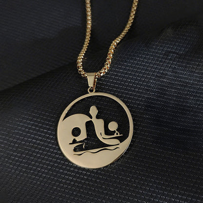 Buddhist Blessing Yin Yang Buddha Figure Hollow Design Stainless Steel Balance Necklace Pendant
