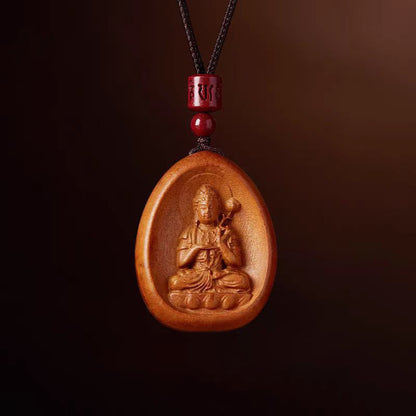 Buddhist Blessing Peach Wood Cinnabar Om Mani Padme Hum Chinese Zodiac Black String Necklace Pendants