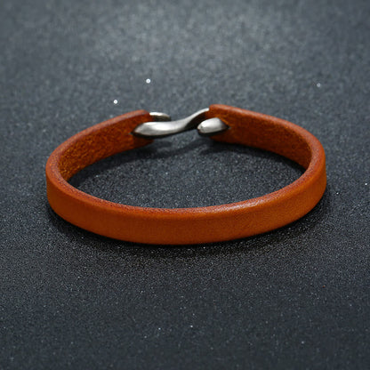 Buddhist Blessing Vintage Leather Plain Strength Buckle Bracelet