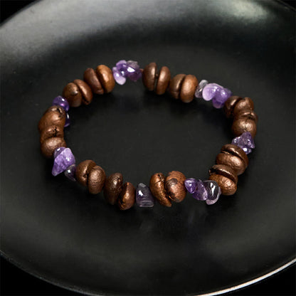 Buddhist Blessing Handmade Natural Coffee Beans Amethyst Citrine Amazonite Irregular Crystal Bracelet