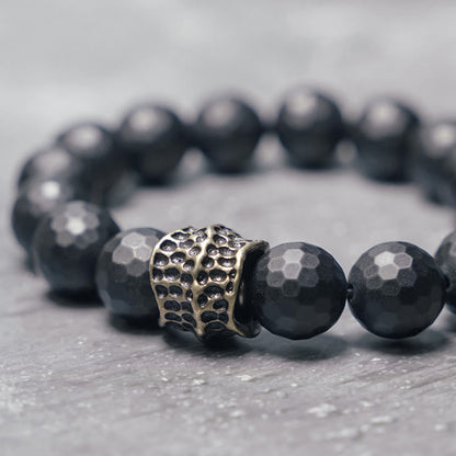 Buddhist Blessing Matte Frosting Black Onyx Copper Brass Protection Bracelet