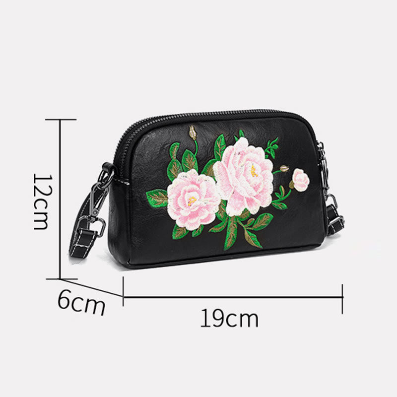 Buddhist Blessing Peony Pomegranate Flowers Su Embroidery Journey Shopping Purse Shoulder Bag Crossbody Bag