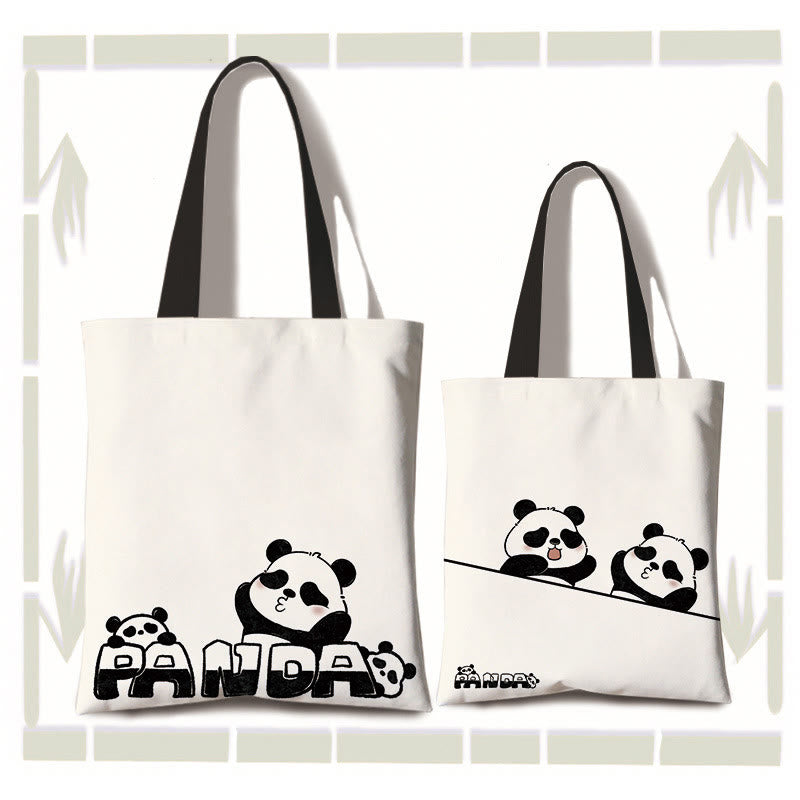 Buddhist Blessing Large Capacity Handmade Canvas Cute Panda Commuter Shoulder Bag Shopping Bag