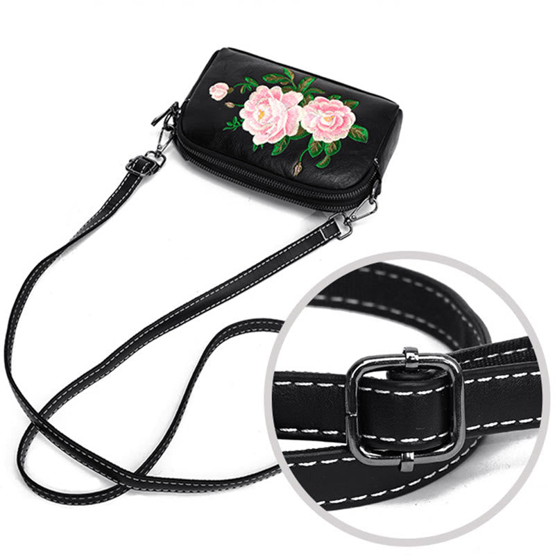Buddhist Blessing Peony Pomegranate Flowers Su Embroidery Journey Shopping Purse Shoulder Bag Crossbody Bag