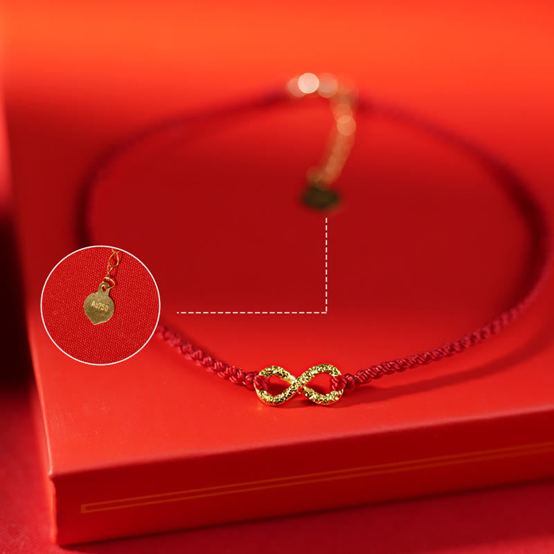 Buddhist Blessing 999 Gold Mobius Infinite Love Fu Character Copper Coin Protection Handmade Ultra-Thin Rope Bracelet