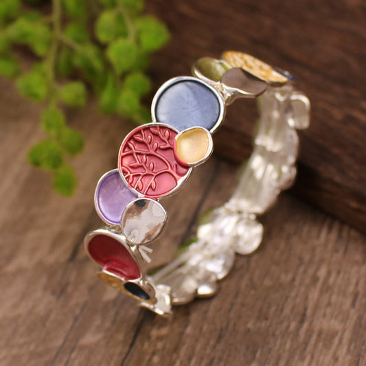 Buddhist Blessing The Tree Of Life Round Pattern Unity Alloy Elastic Bracelet Bangle