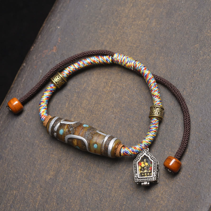 Buddhist Blessing Handcrafted Tibetan Nine-eye Dzi Bead Protection Rope Bracelet