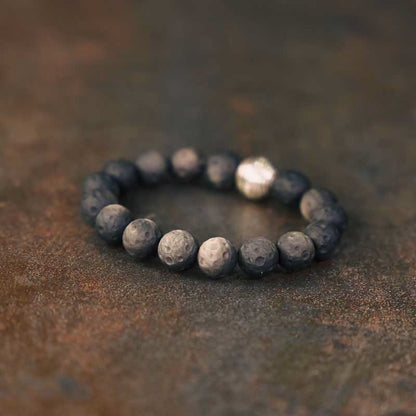 Buddhist Blessing Natural Silver Sheen Obsidian Lunar Meteorite Protection Bracelet