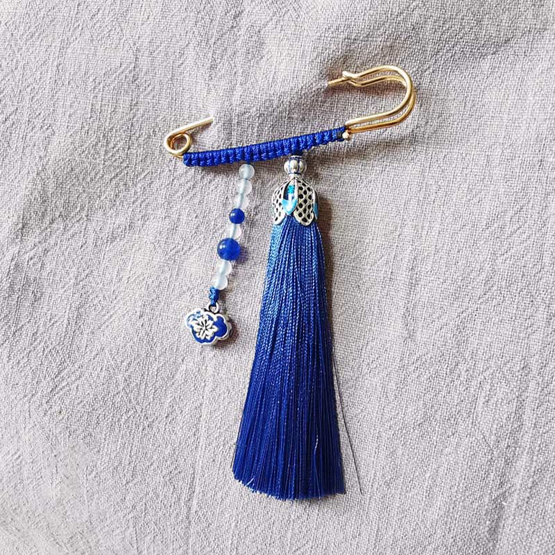 Buddhist Blessing Vintage Chalcedony Beads Tassels Positive Brooch