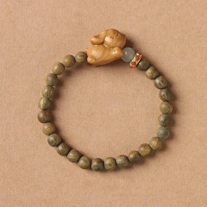 Buddhist Blessing Green Sandalwood Gold Sandalwood Cute Rabbit Positive Bracelet