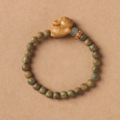 Buddhist Blessing Green Sandalwood Gold Sandalwood Cute Rabbit Positive Bracelet