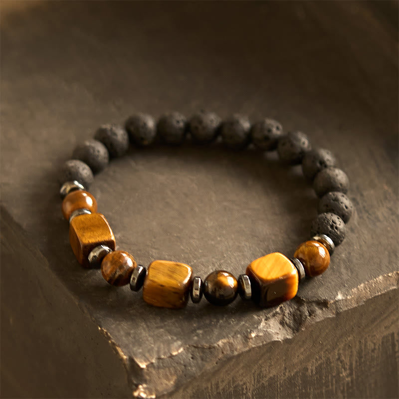 Buddhist Blessing Various Crystals Lava Rock Calm Bracelet