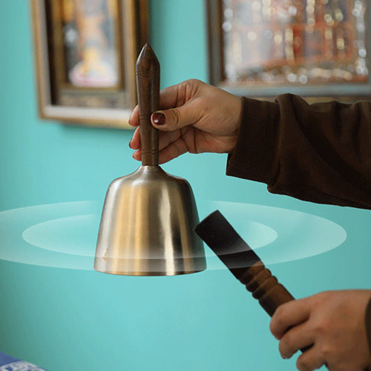 Buddhist Blessing Handmade Hand-held Awakening Singing Bell Chime for Healing and Meditation Wooden Handle Sound Set