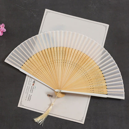Buddhist Blessing Cranes Auspicious Clouds Solid Color Gradient Handheld Cotton Linen Fabric Bamboo Folding Fan