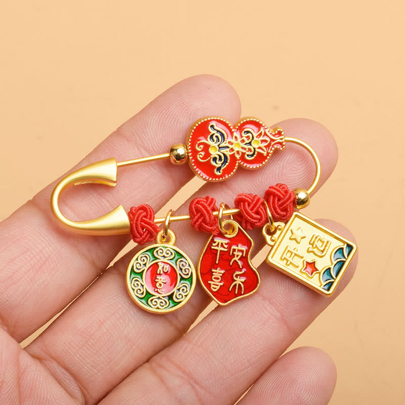 Buddhist Blessing Gourd Dancing Lion Fu Character Safe And Well Blessing Brooch