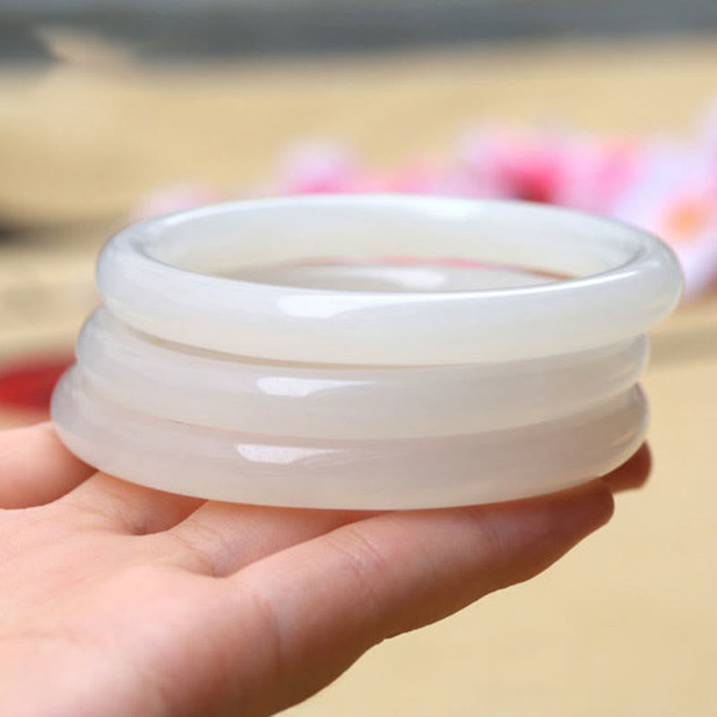 Buddhist Blessing Natural White Green Jade Luck Prosperity Bracelet Bangle