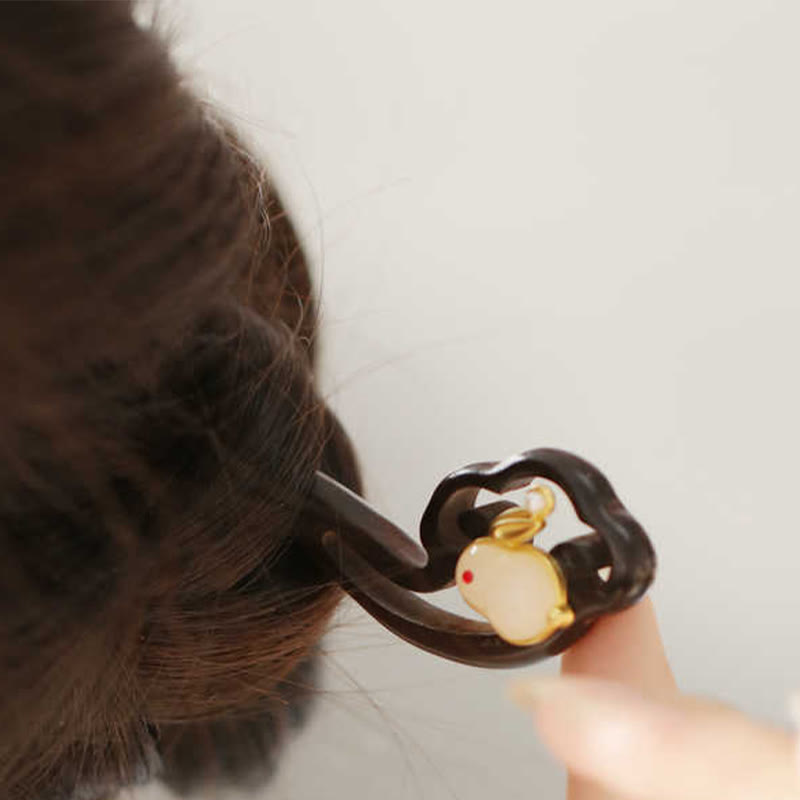 Buddhist Blessing Auspicious Cloud Sandalwood Rabbit Protection Hairpin