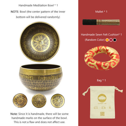 Buddhist Blessing Handmade Singing Bowl Scripture Sanskrit Pattern for Healing and Meditation Sound Bowl Set