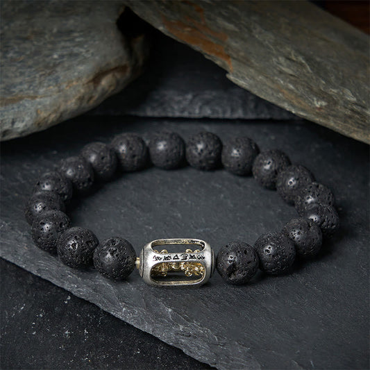 Buddhist Blessing Natural Lava Rock Om Mani Padme Hum Dorje Vajra Healing Bracelet