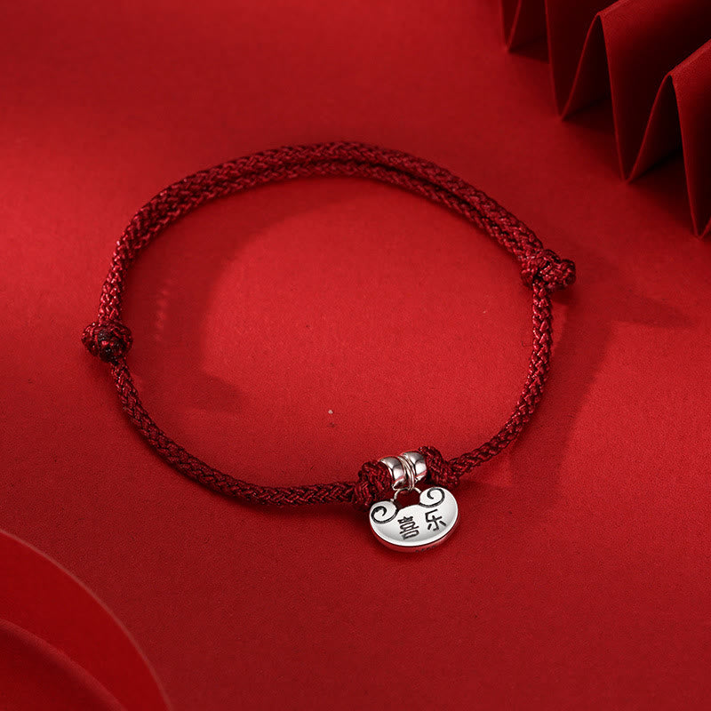 Buddhist Blessing Handmade 925 Sterling Silver Peace And Joy Safe Well Wish Lock Strength Braided Rope Bracelet