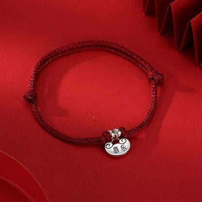 Buddhist Blessing Handmade 925 Sterling Silver Peace And Joy Safe Well Wish Lock Strength Braided Rope Bracelet