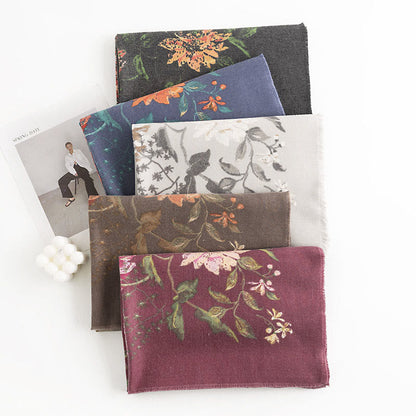 Buddhist Blessing Tibetan Multiflora Rose Print Pattern Design Shawl Fall Winter Cozy Warm Scarf Wrap