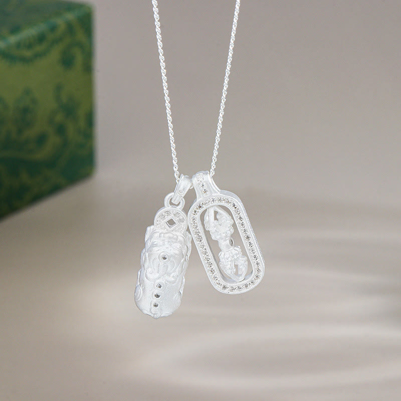 Buddhist Blessing 925 Sterling Silver Mini PiXiu Dorje Vajra Wealth Necklace Pendant