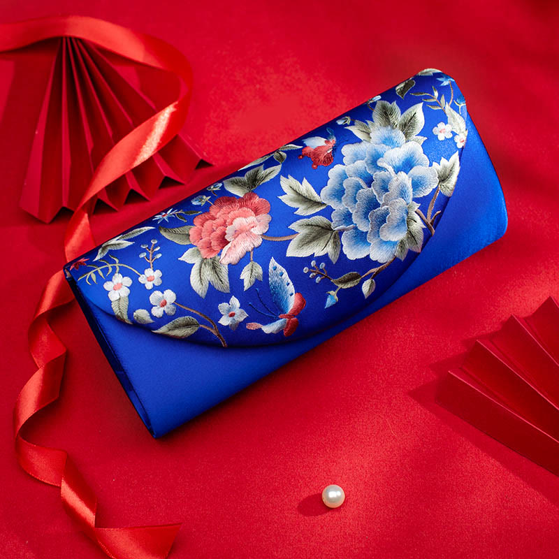 Buddhist Blessing Peony Tulip Su Embroidery Wedding Shopping Purse Handbag Crossbody Bag