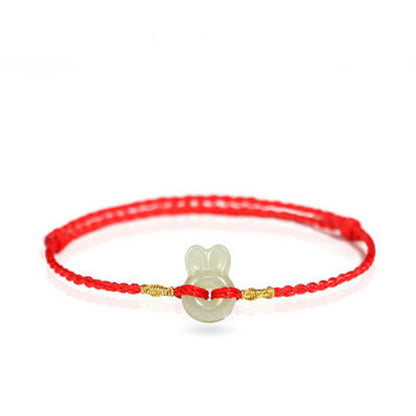 Buddhist Blessing Hetian Jade Cute Rabbit String Luck Bracelet
