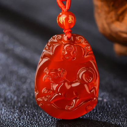 Buddhist Blessing Chinese Zodiac Red Agate Calm Necklace Pendant